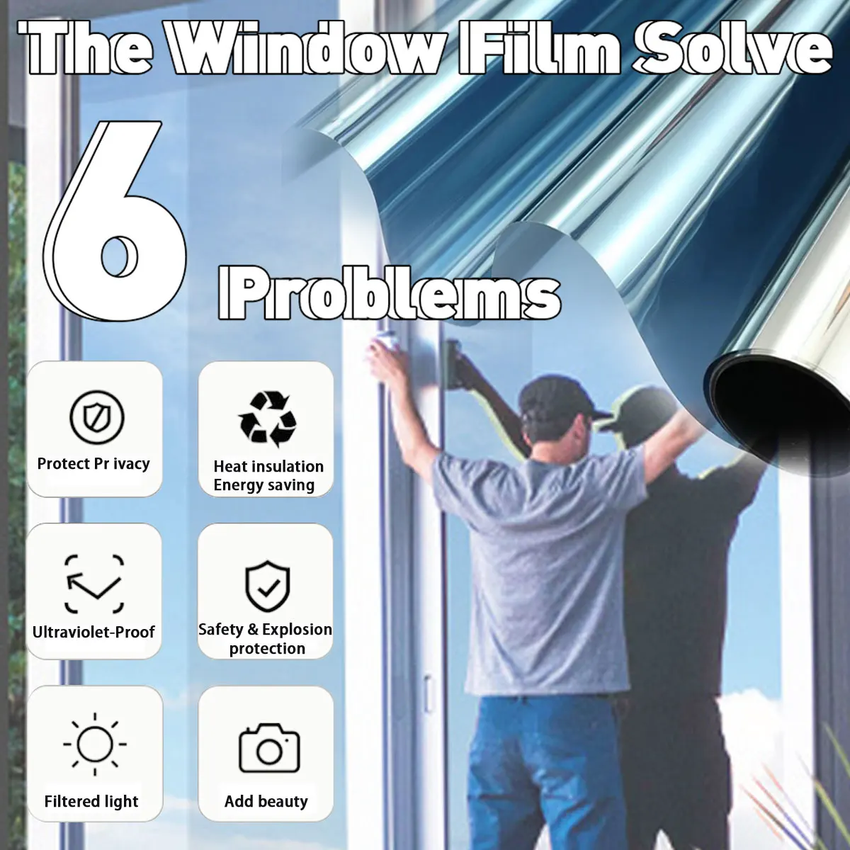 

30/40/50/60/70x400CM One Way Mirror Window Film Insulation Solar Tint Window Stickers UV Reflective Privacy Decorative Films