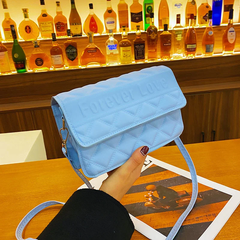 

Solid Color Leisure Hand-held Shoulder Bag New Style Temperament Simple Texture Rhombic Lattice Messenger Small Square Bag