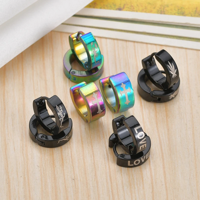 Панк стиль многоцветный круг креольские серьги нержавеющая сталь большой