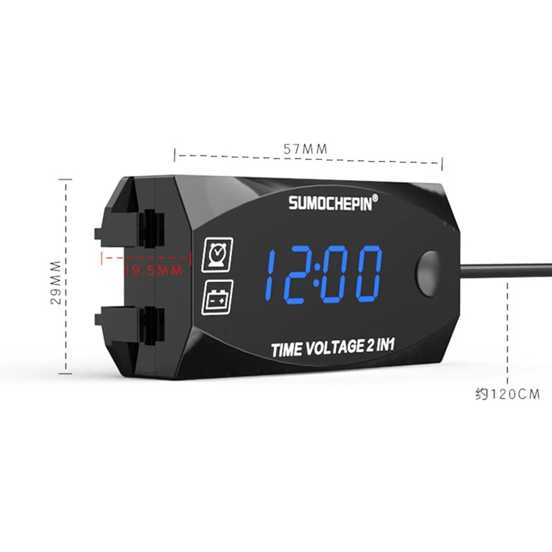 

2 In 1 LED Motorcycle Digital Voltmeter Voltage Tester Multi-function Electronic Time Meter For 12V Motorcycle Accessories