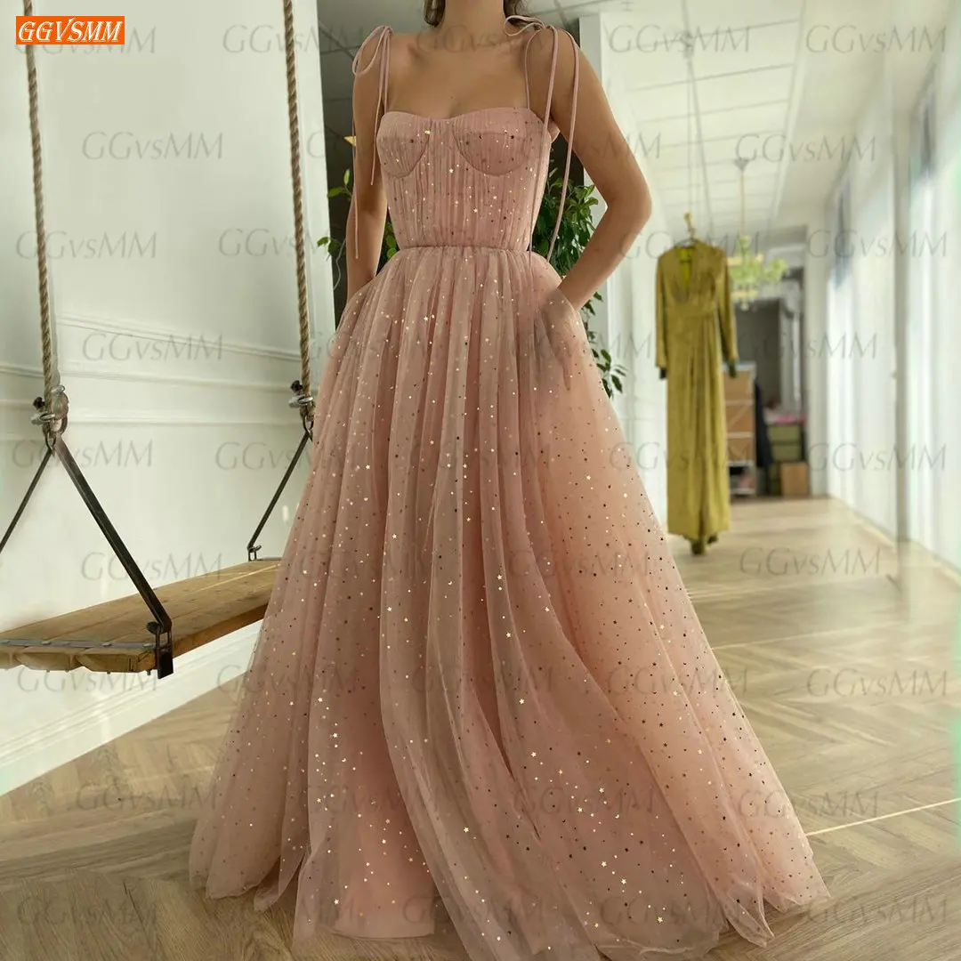 

Paillette Pink Prom Dresses Long 2021 Vestido De Fiesta De Boda A Line Tulle Bohemian Women Party Gowns Custom Made Robes De Bal