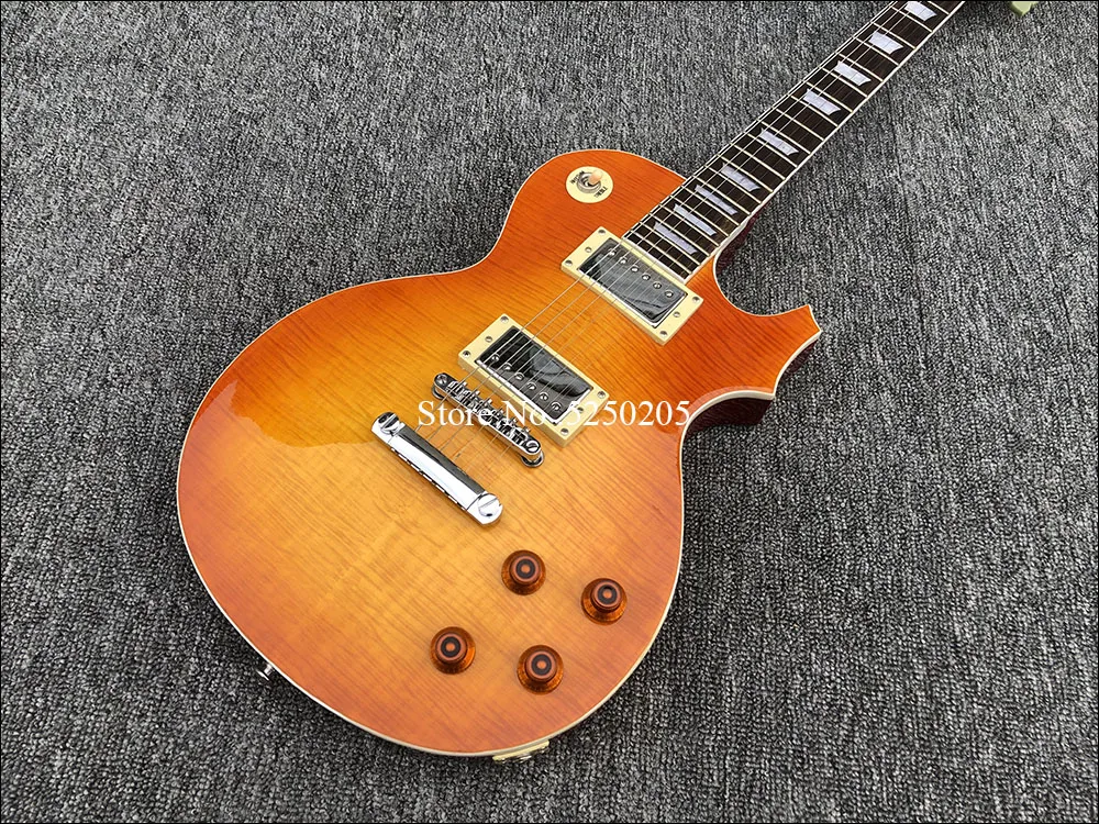 Bestellen 2019 Hohe Qualität 6 String E-gitarre, Mahagoni Körper Mit Flamed Maple Top, Orange Farbe, Freies Verschiffen