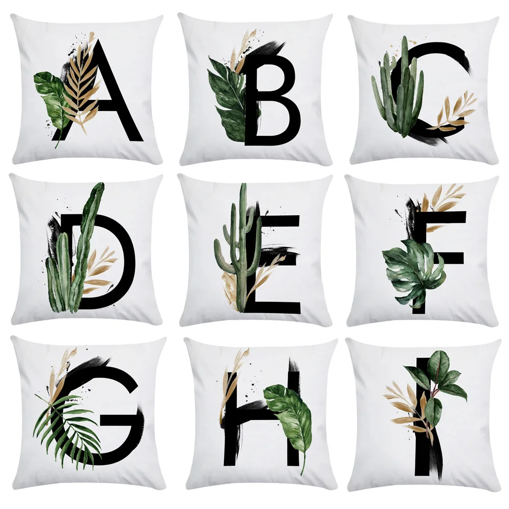 

Green plants Letter Cushion Cover Polyester Pillowcase Sofa Cushions Decorative Throw Pillows Cover Home Decoration Pillowcover