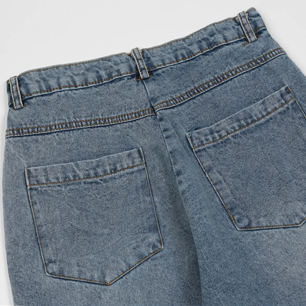 2021 Korean Fashion Green Towel Embroidery Washed Men Vintage Jeans Trousers Hip Hop Straight Wide Baggy Denim Pants Ropa Hombre