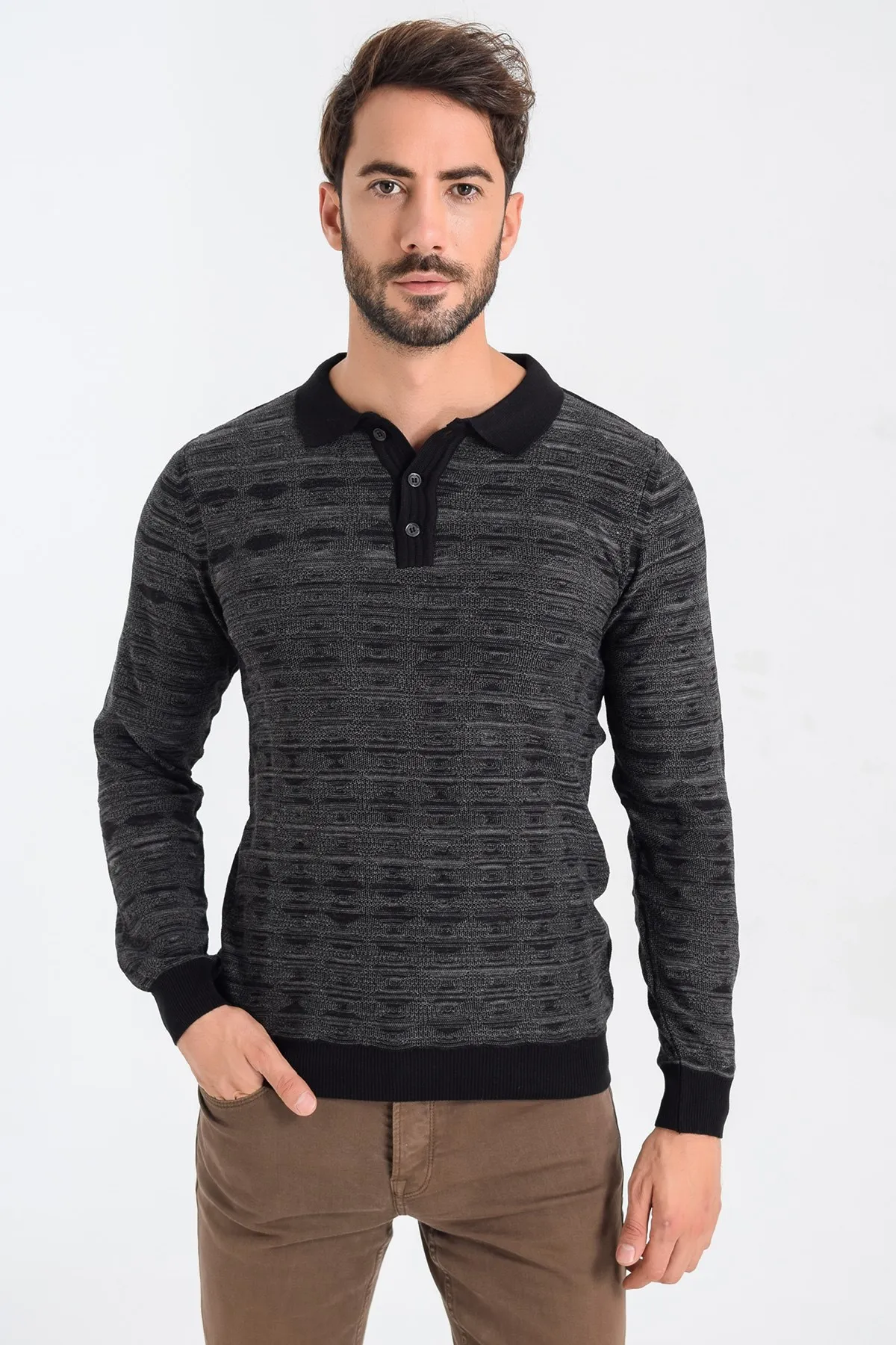 Мужской трикотажный свитер с воротником поло Heyss|Джемперы| |