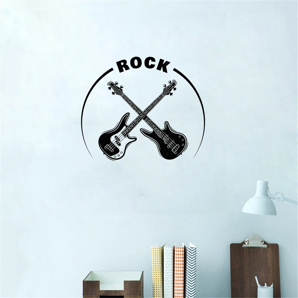 

Crossed Bass And Electric Guitar Wall Sticker Rock Wall Decal Art Musical Instrument For Music Room Decor Removable A002184