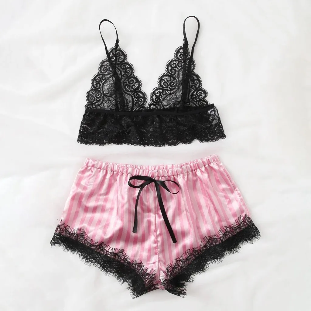 Женский пижамный комплект кружевная Сексуальная атласная майка и шорты для