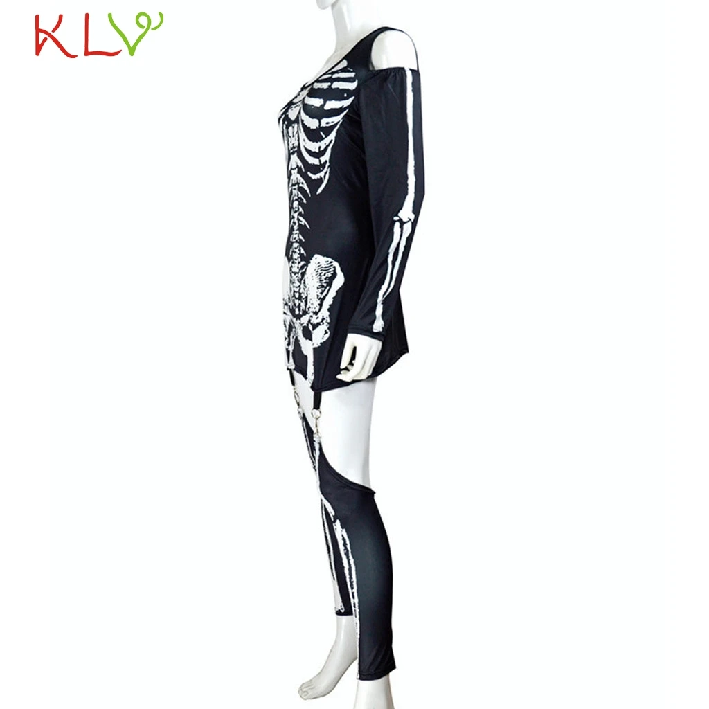 Женское платье костюмы на Хэллоуин скелет панк облегающее костюм для подвижных