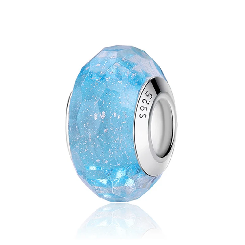 Facted Sky Blue 925 пробы, серебряные стеклянные бусины, шармы, подходят для браслетов Pandora, Радужное граненое муранское стекло, шарм, сделай сам, изготовление ювелирных изделий - Цвет: Facted Sky Blue