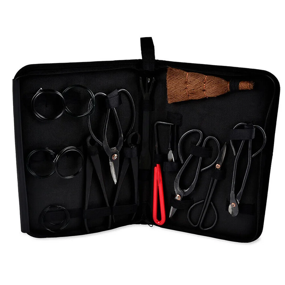 

Garden Bonsai Tool Set 15pcs Carbon Steel Kit Cutter Scissors With Nylon Case Outdoor Shackle for Camping BOM666