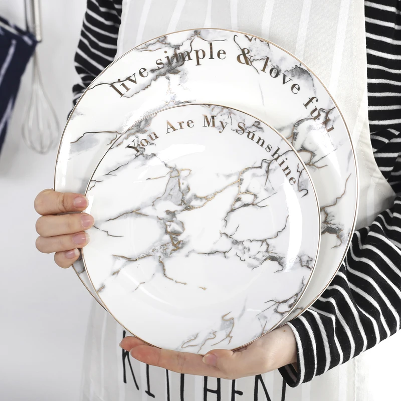 8 дюймов 10 Золотая позолоченная полоса керамический Мраморный Узор набор