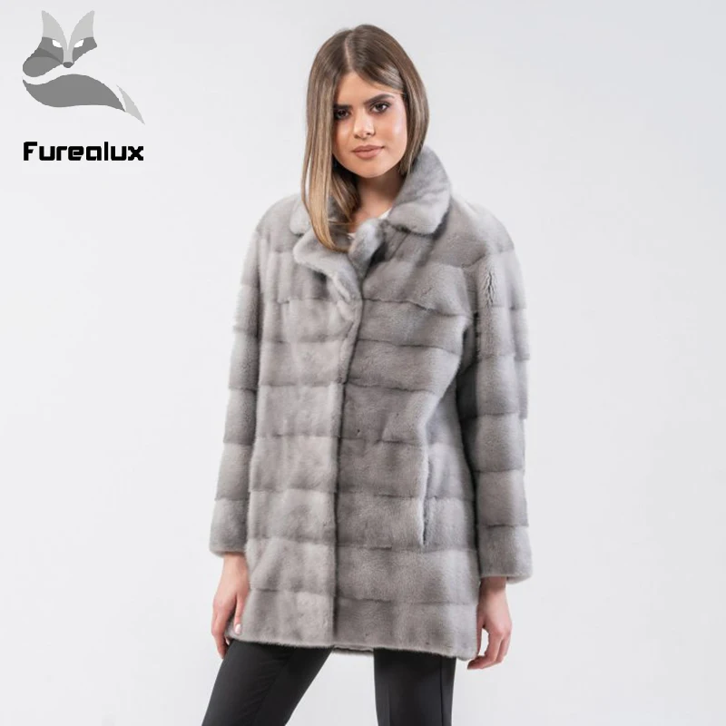 Куртка Furealux из натурального меха норки на молнии с отворотом и длинными