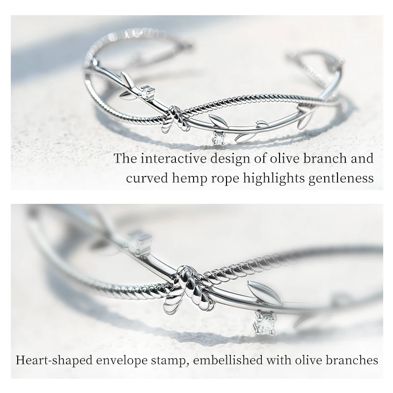 

Thaya Womens Bracelet S925 Sterling Silver Olive Branch White Crystal Opening Elegant Bracelet Unique Fashion Jewelry Gifts