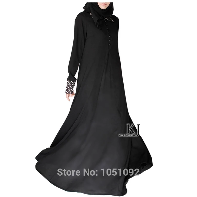 С длинным рукавом черный abayas NIDA + Атлас с цветами лазерной резки узел