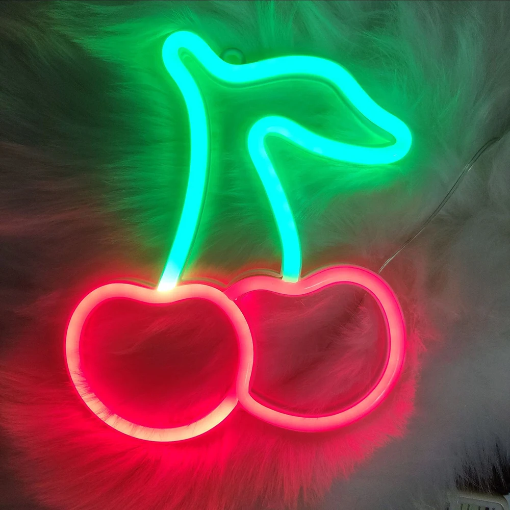 

LED Neon Sign Light Cherry Shaped Fruit Restaurant Wall Neon Lamp for Party Wedding Shop Home Wall Sign Hanging Art Light