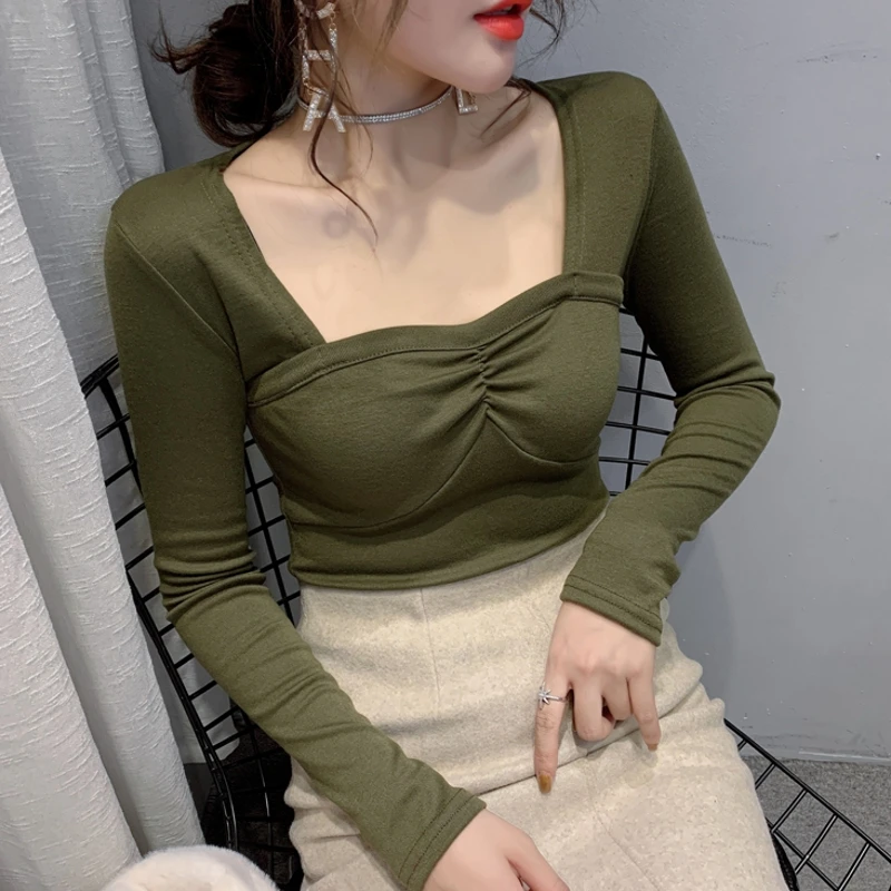 Женская футболка с длинным рукавом квадратным вырезом|Футболки| |