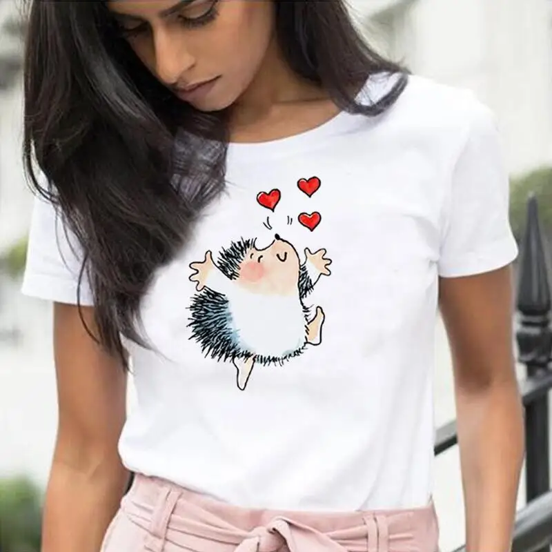 

Модная футболка с мультяшным принтом, женская летняя повседневная футболка с коротким рукавом, женские топы, хлопковая Футболка большого р...