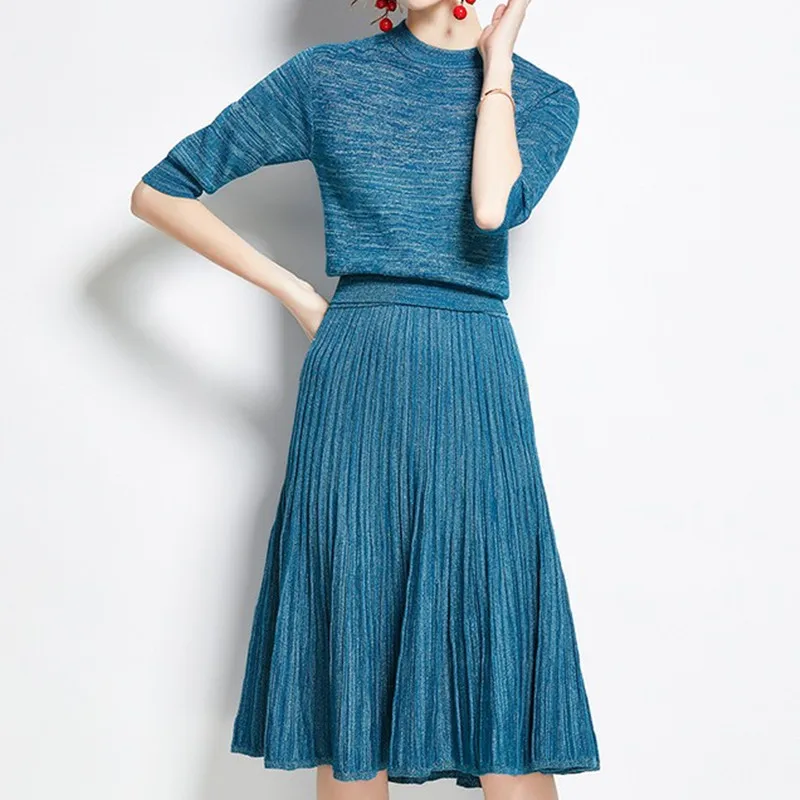 Вязаный комплект из 2 предметов новый стиль Осень зима Модный яркий Шелковый вязаный свитер с V образным