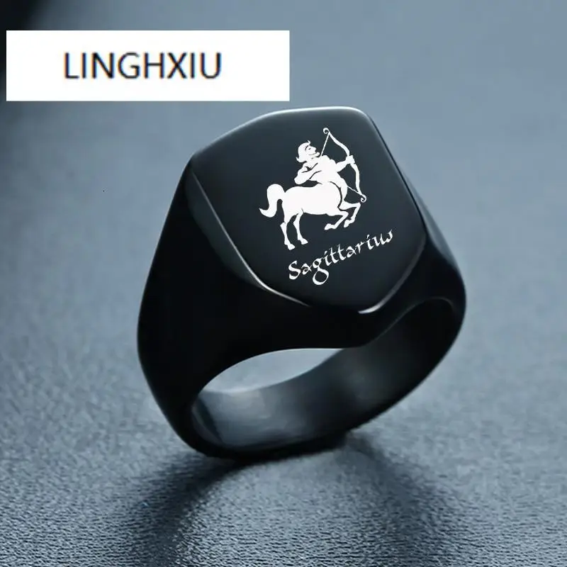 

Lingxiu Shield Signet Stainless Steel Mens Ring Scorpion Zodiac Engraved Name Constellation Ring