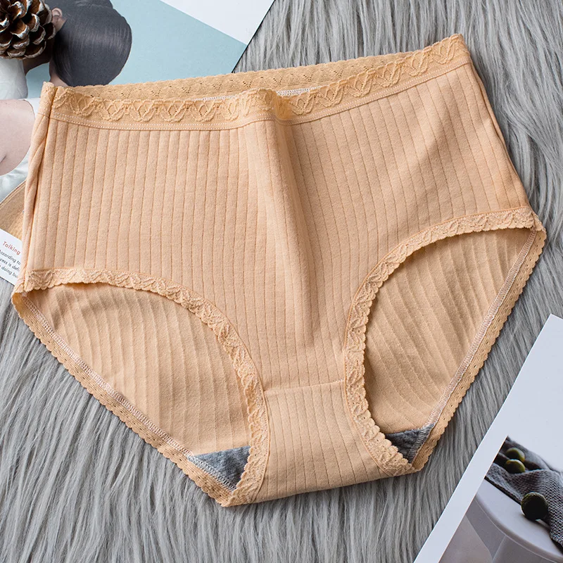 

Japanese high waisted cotton underwear women's large graphene crotch with breathable lace edge and fattening briefs