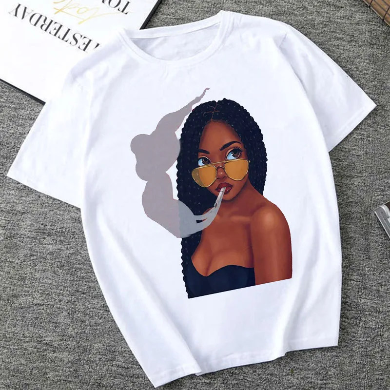 

America Africa Girl Printing Female T-shirt Summer Women's Fashion Streetwear T shirt Harajuku Casual Short-sleeved Tops Tee