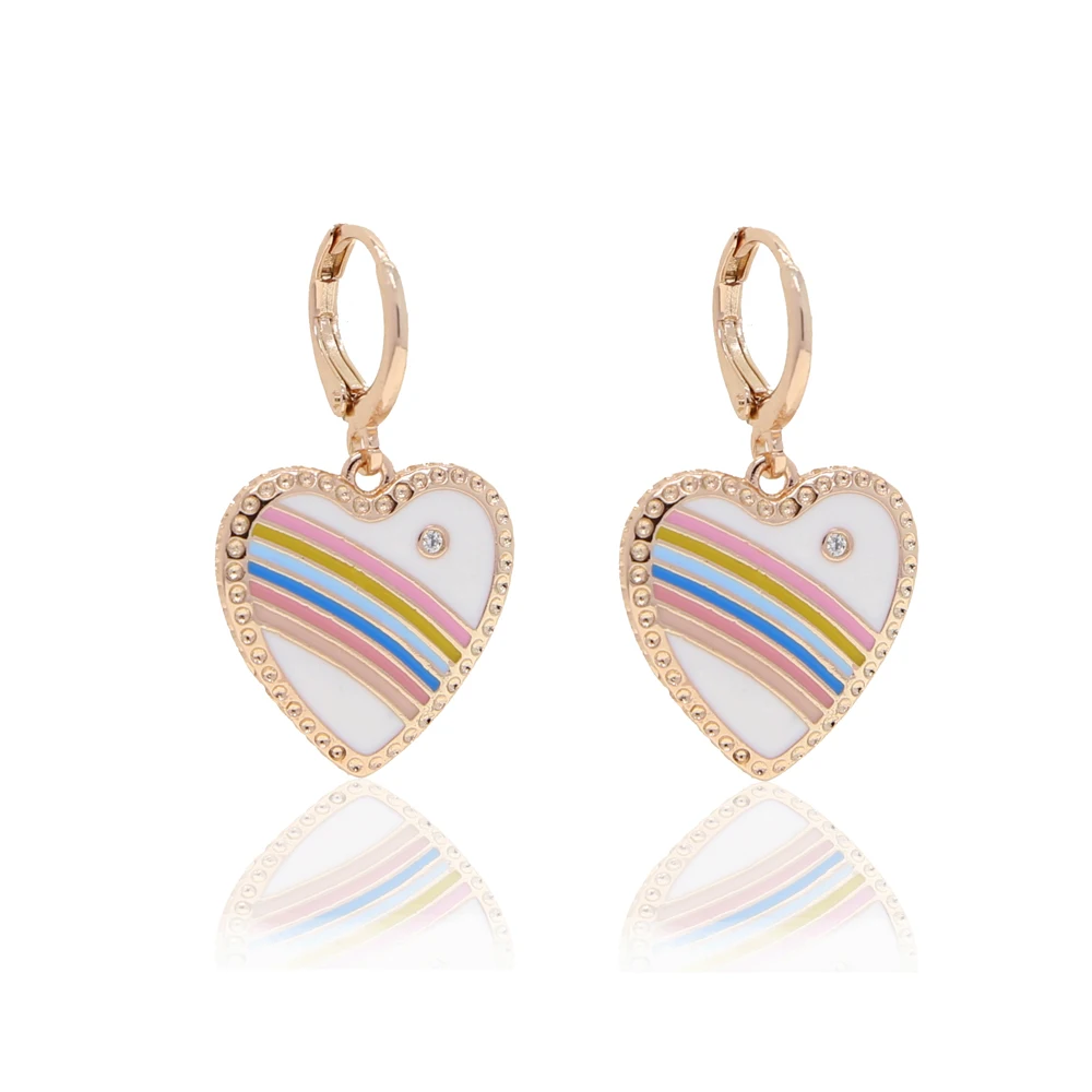 

Vintage Shiny Rainbow Enamel Heart Dangle Earrings for Women Metallic Crystal Charm Hanging Elegant Drop Earrings Jewelry