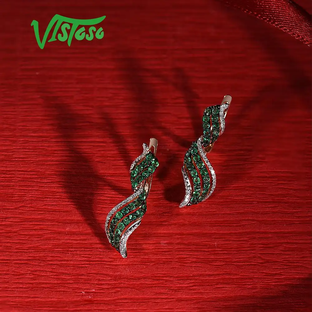 Женские Золотые сережки с изумрудами VISTOSO розовое золото 14 к 585 пробы со