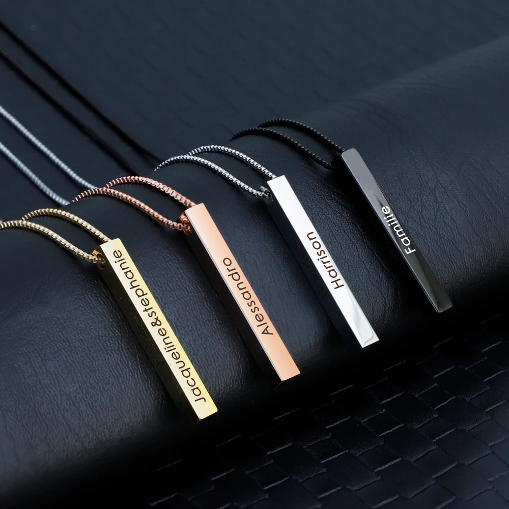 

Personalized Engrave Square Bar Box Necklace Rectangle Stainless Steel Custom Name Pendant Necklace Women Men Lover Gift