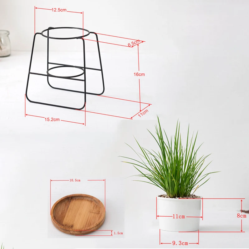 

1/2pcs Minimalist Ceramic Vase Garden Balcony Planter Desktop Succulent Pot Bamboo Stand Iron Metal Shelf Home Garden Decoration