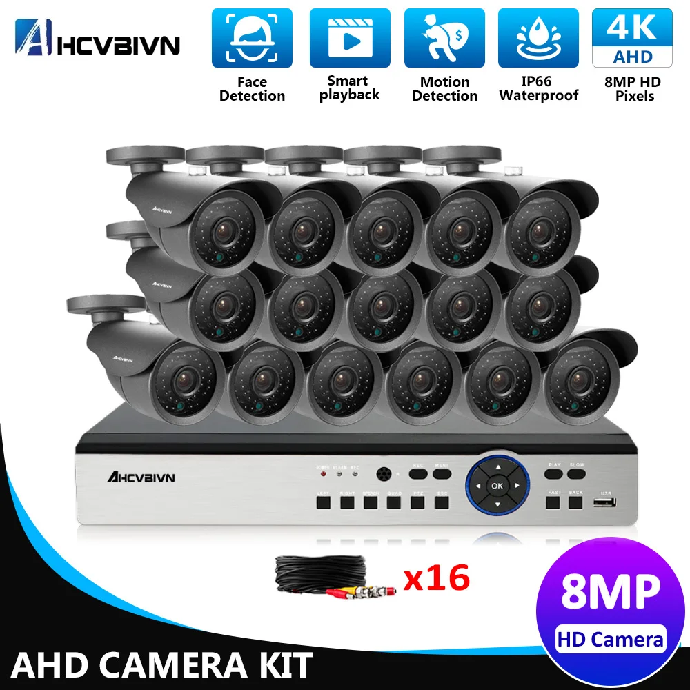 

Super HD 4K AHD 16CH DVR Kit Street CCTV Security System Bullet Camera Outdoor Home Video Surveillance Camera Set 4TB HDD