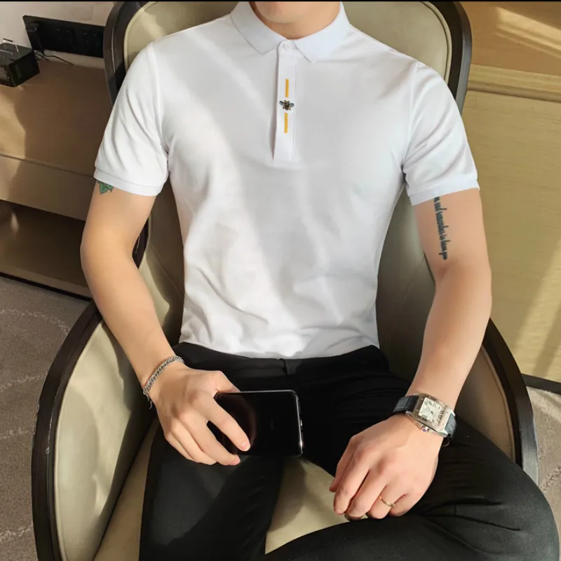 

Casual POLO 2021 Shirts Short Sleeve Knitted Solid Color Polo Shirt Summer Slim Business Formal Wear Men Clothing Polo Homme