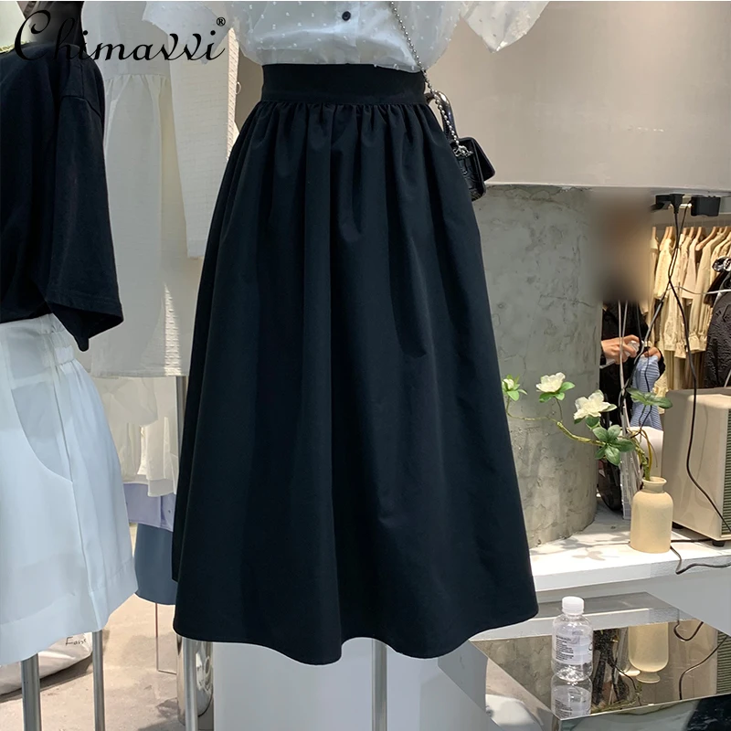 

2021 Autumn High Waist Slimming Black Skirt Women Hepburn Style Umbrella Skirt Female Sheath Casual A Line Skirt
