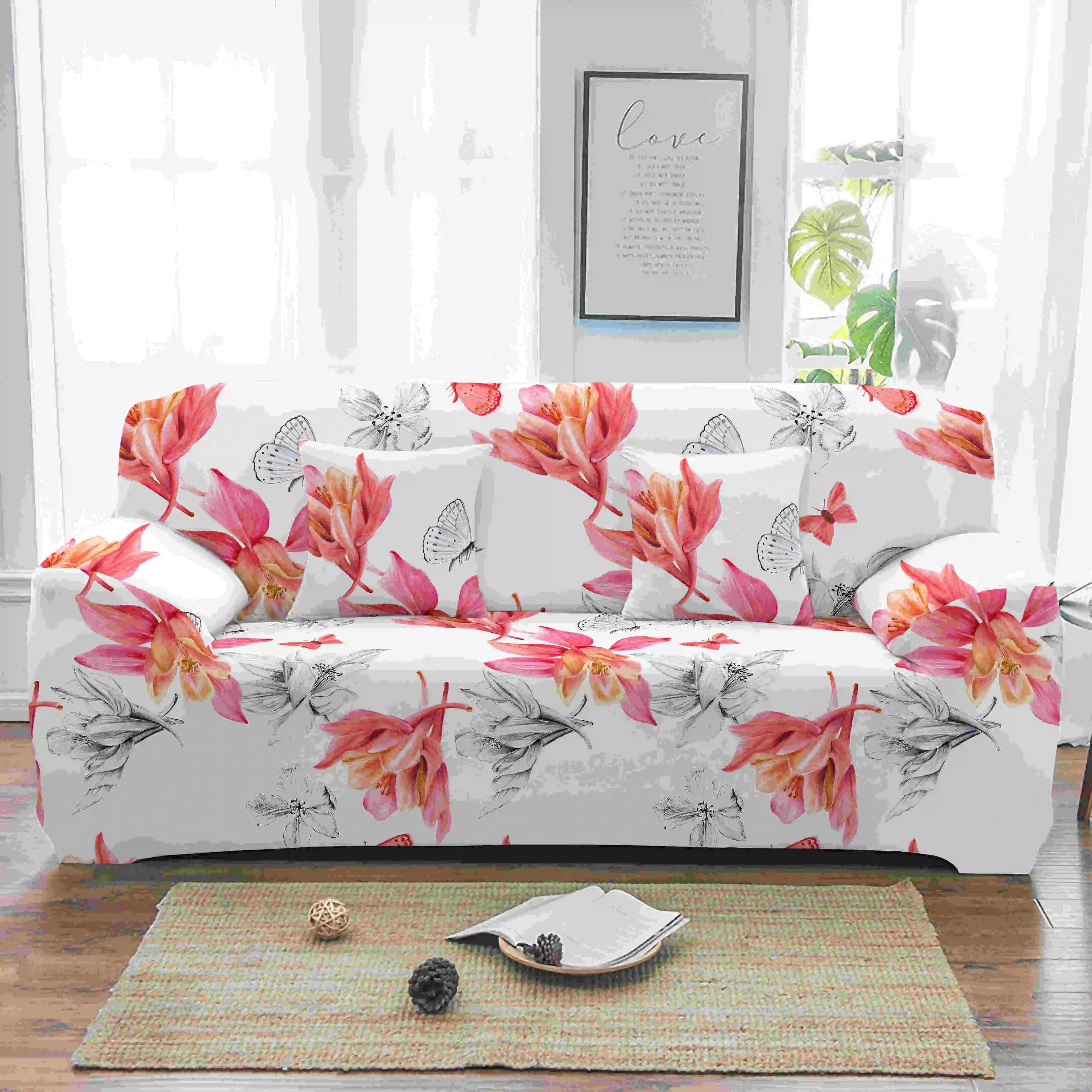 Homesky Flower Sofa Covers Stretch Slipcovers Sectional Elastic Cover for Living Room L shape Armchair 1/2/3/4-seater | Дом и сад