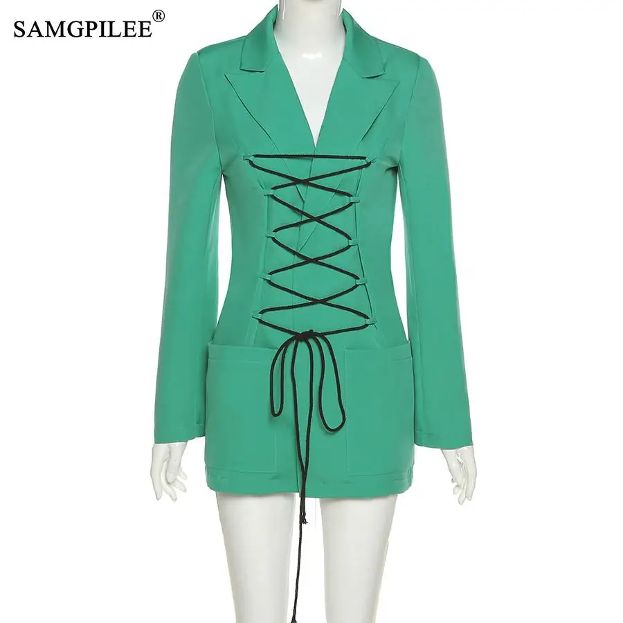 

Autumn Winter Stylish Bandage Tops Coat For Women Solid Color Casual Jackets Elegant Office Lady Streetwear Jacket Female