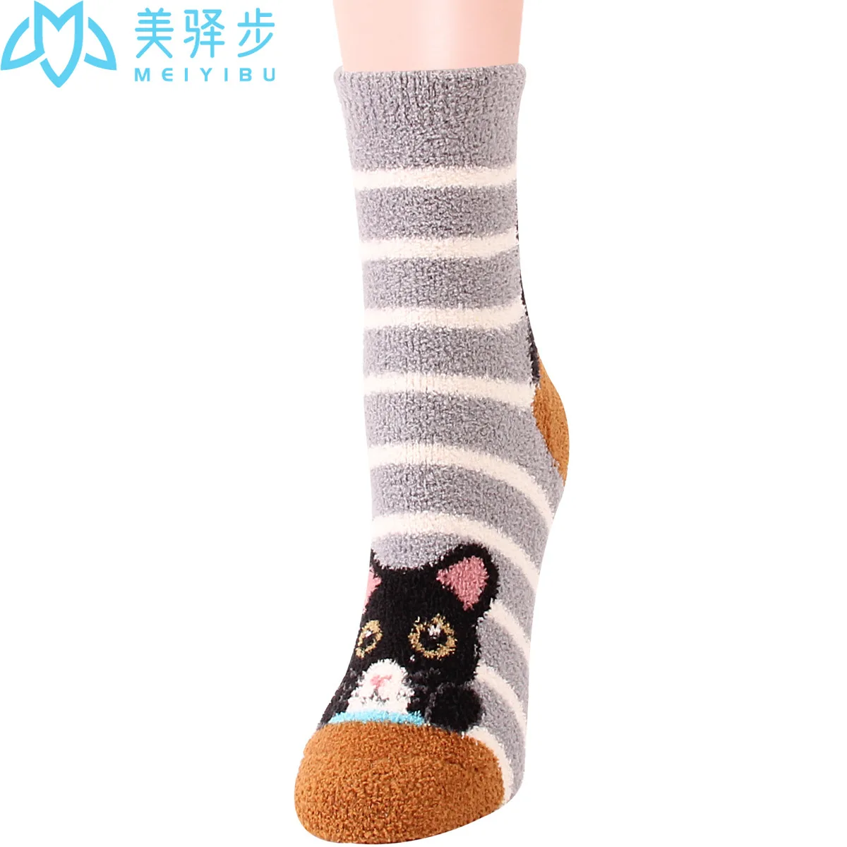 12 Pairs Per Set Winter Cartoon Cat Coral Velvet Female Socks Cute Thickened Warm Female Socks