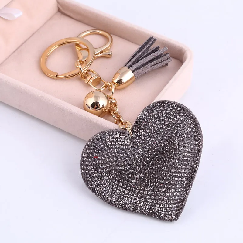 

Heart Keychain Leather Tassel Key Holder Metal Crystal Key Chain Keyring Charm Bag Auto Pendant Gift Wholesale Price