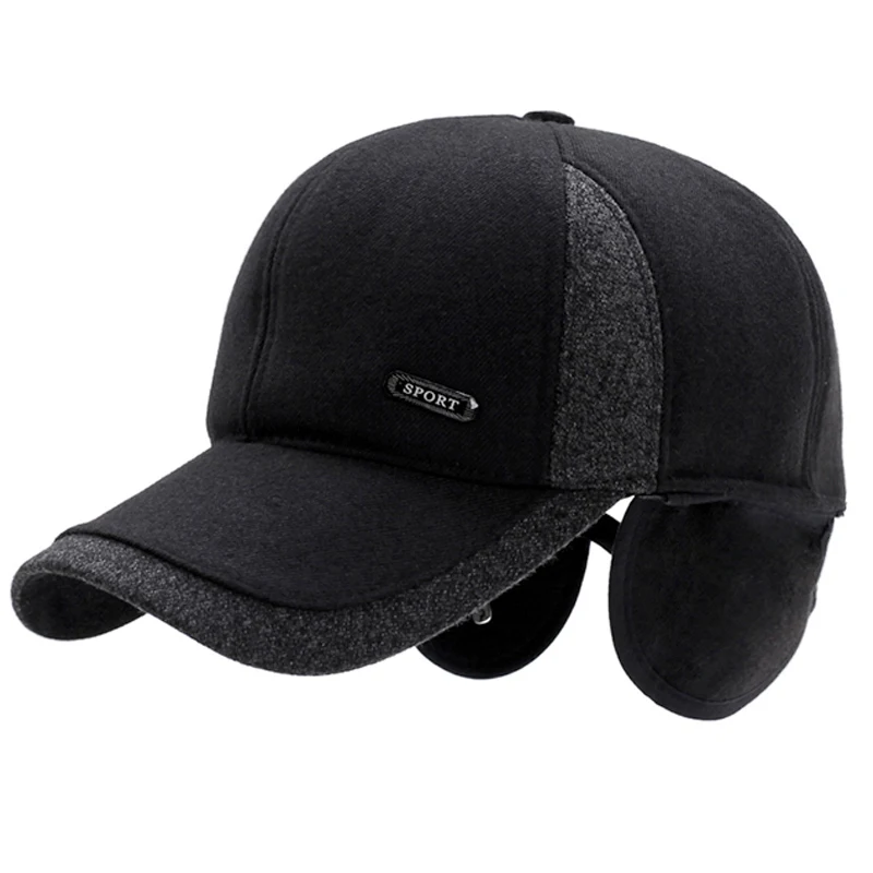 Auturnn теплая Мужская Зимняя шерстяная бейсбольная кепка с ушами зимняя утолщенная