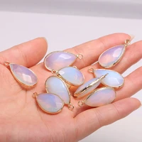 2pcs natural stone charm pendant opal water drop shape faceted jewelry making necklace accessories gifts for women size 16x30 mm