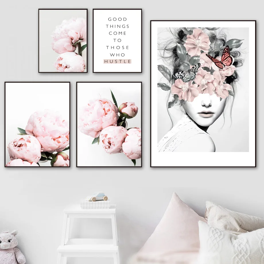 Роза модная девушка пион цветок растение холст живопись настенные