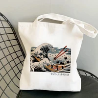 japanese style waves print tote bag manga shopper bags handbags shoulder bags canvas bag casual shopping collapsible women bags
