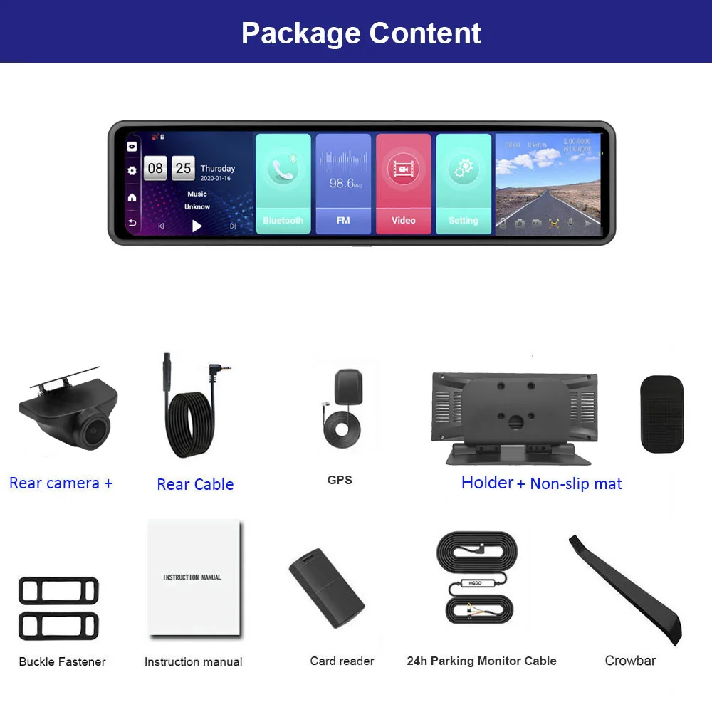 $125.10 HGDO 12'' Car DVR Dashboard Camera Android 8.1 4G ADAS Rear View Mirror Video Recorder FHD 1080P WiFi GPS Dash Cam Registrator