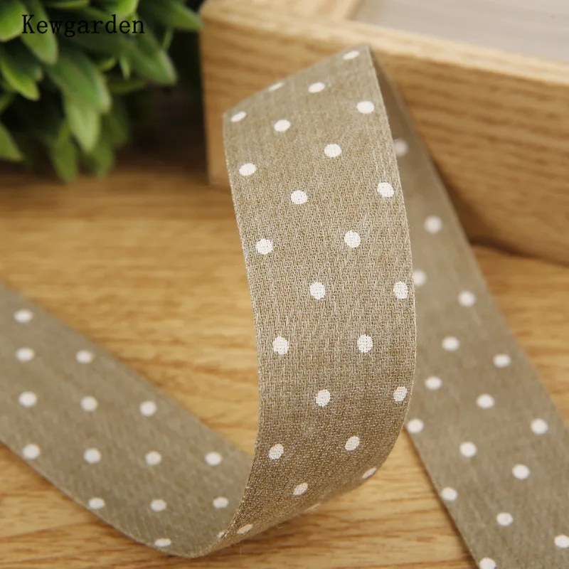 Kewgarden 1 1-1/2 38mm 25mm 10mm  White Dots Cotton Line Fabric Ribbons DIY Hair Bow Accessories Handmade Tape Webbing10 Yards