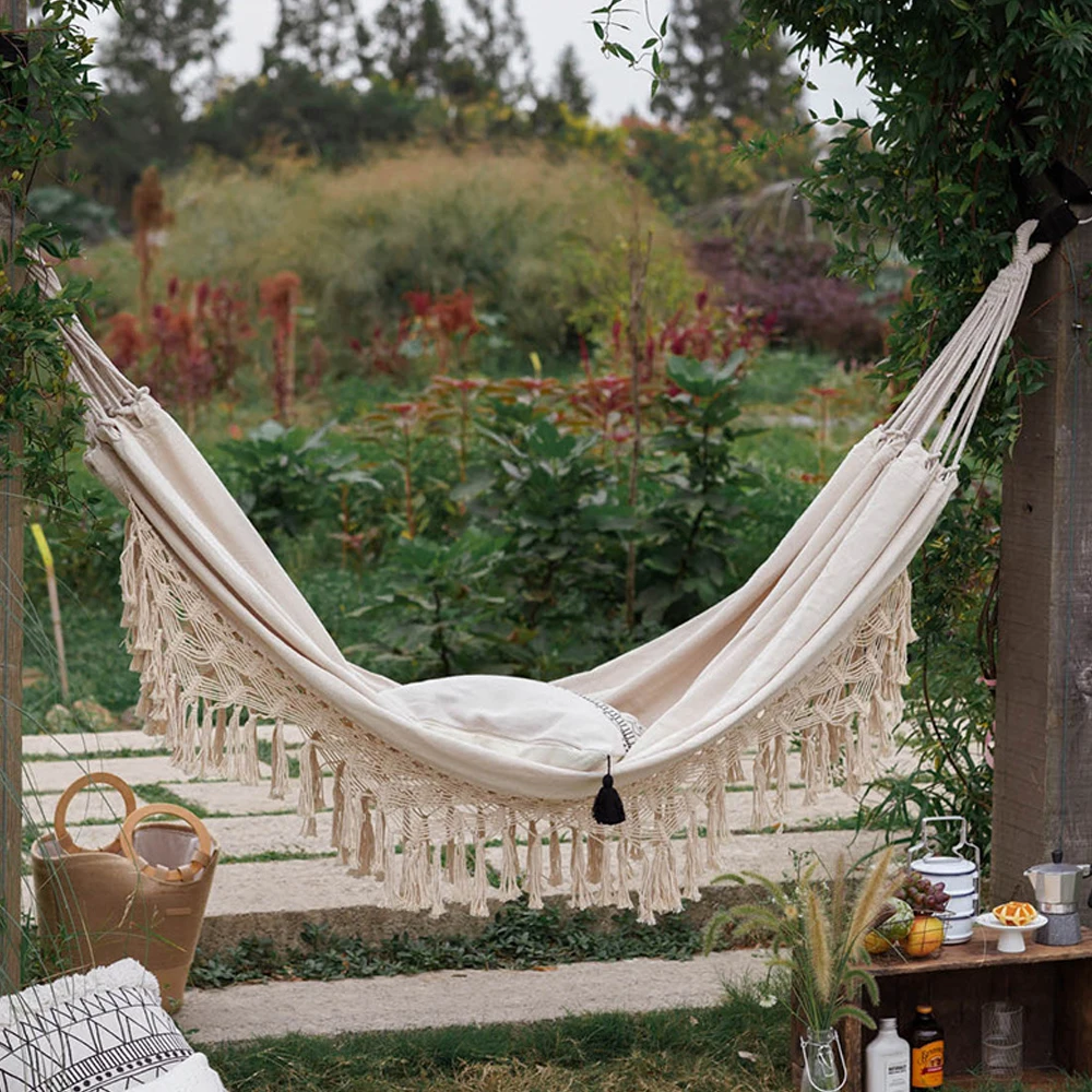 

White Hammock Large Brazilian Macrame Fringe Hammock Wings 2 Person Hanging Chair Canvas Swing Net Chair Indoor Double hammock