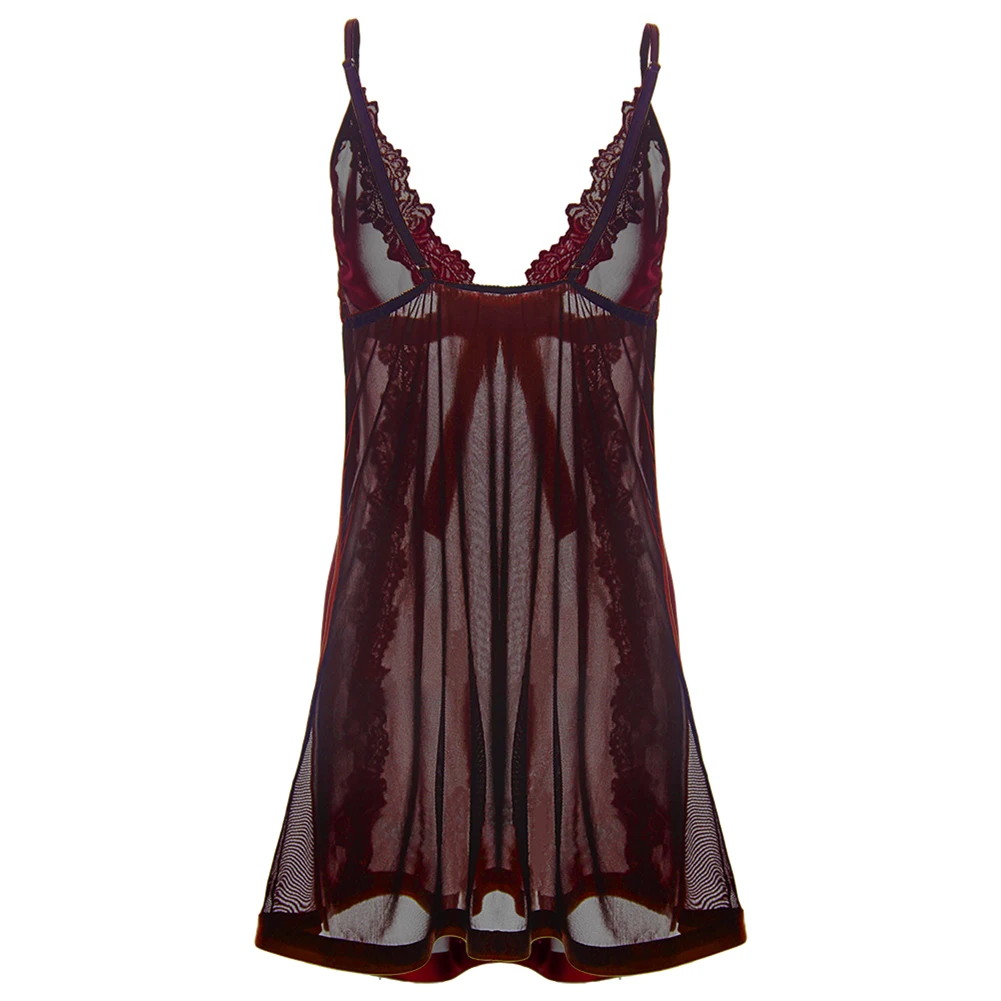 

Sexy Women See-through Lace Nightdress Embroidered Sling Dress Sleepwear Nightdress Fashion Sleepwear + Thong Night Sleep