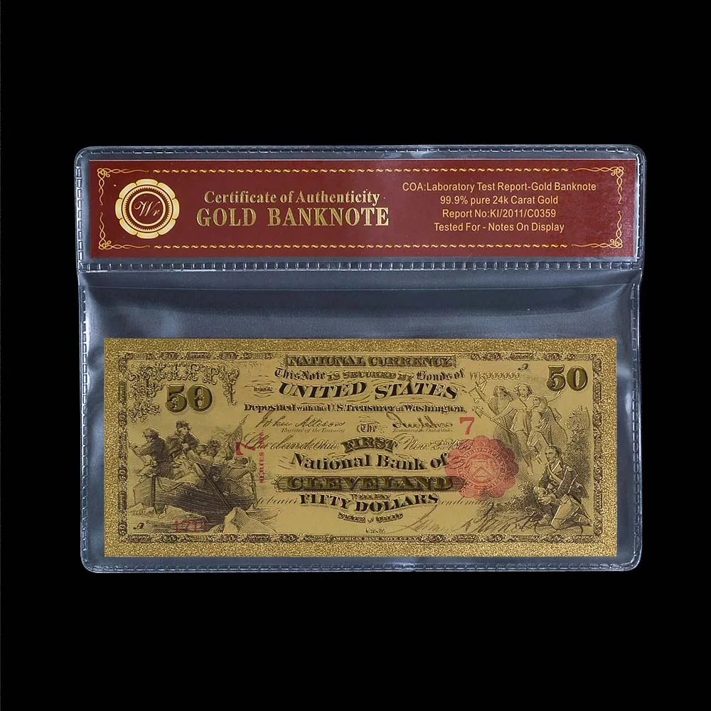 50 dollar with frame 1875 год, доллар США, поддельные бумажные деньги, золотые банкноты с рамкой COA, американские билетные банкноты, Подарочный товар, Прямая поставка - Цвет: 50 dollar with frame