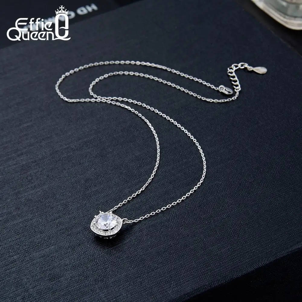 Effie queen 925 пробы серебряные ожерелья для женщин квадратные циркониевые Подвески элегантные женские оригинальные ювелирные аксессуары TSN135