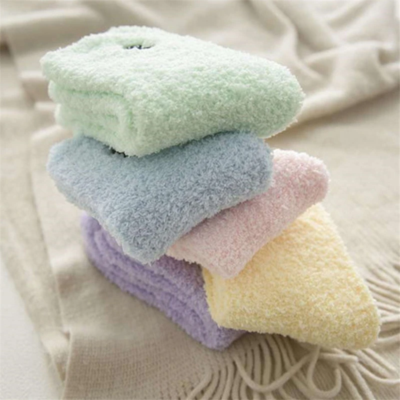 1 пара однотонные мягкие женские пушистые носки карамельного цвета коралловый