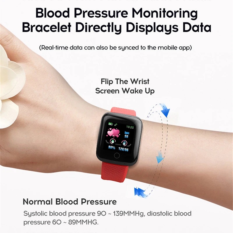 

116plus Smart Watch Blood Pressure Heart Rate Monitor Mnformation Reminds Sports Waterproof Pedometer Men Smart Watch