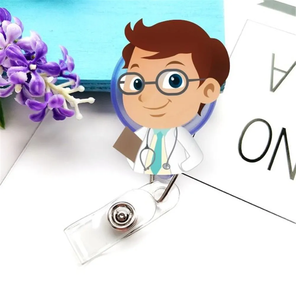 

1PC Cute Cartoon Retractable Badge Reel Doctor Nurse Exhibition ID Name Card Holder Buckle Name Tag Card Holder Office Supplies