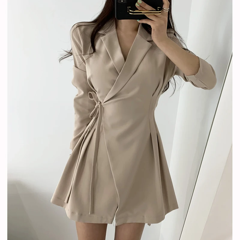 Новинка корейское элегантное платье новое женское цельнокроеное на шнуровке